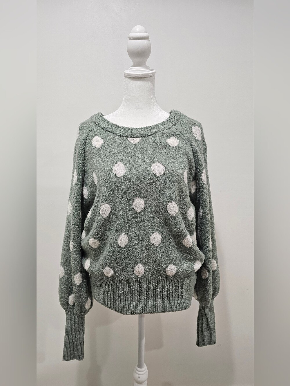 LC Lauren Conrad Sage Green Polka Dot Crewneck Sweater